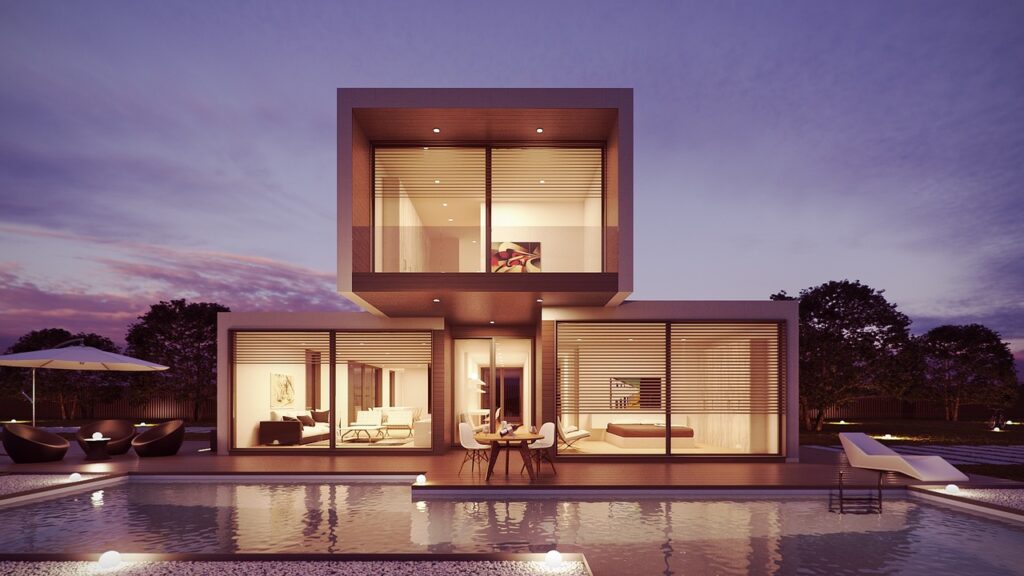 3D architectural rendering of modern residential building