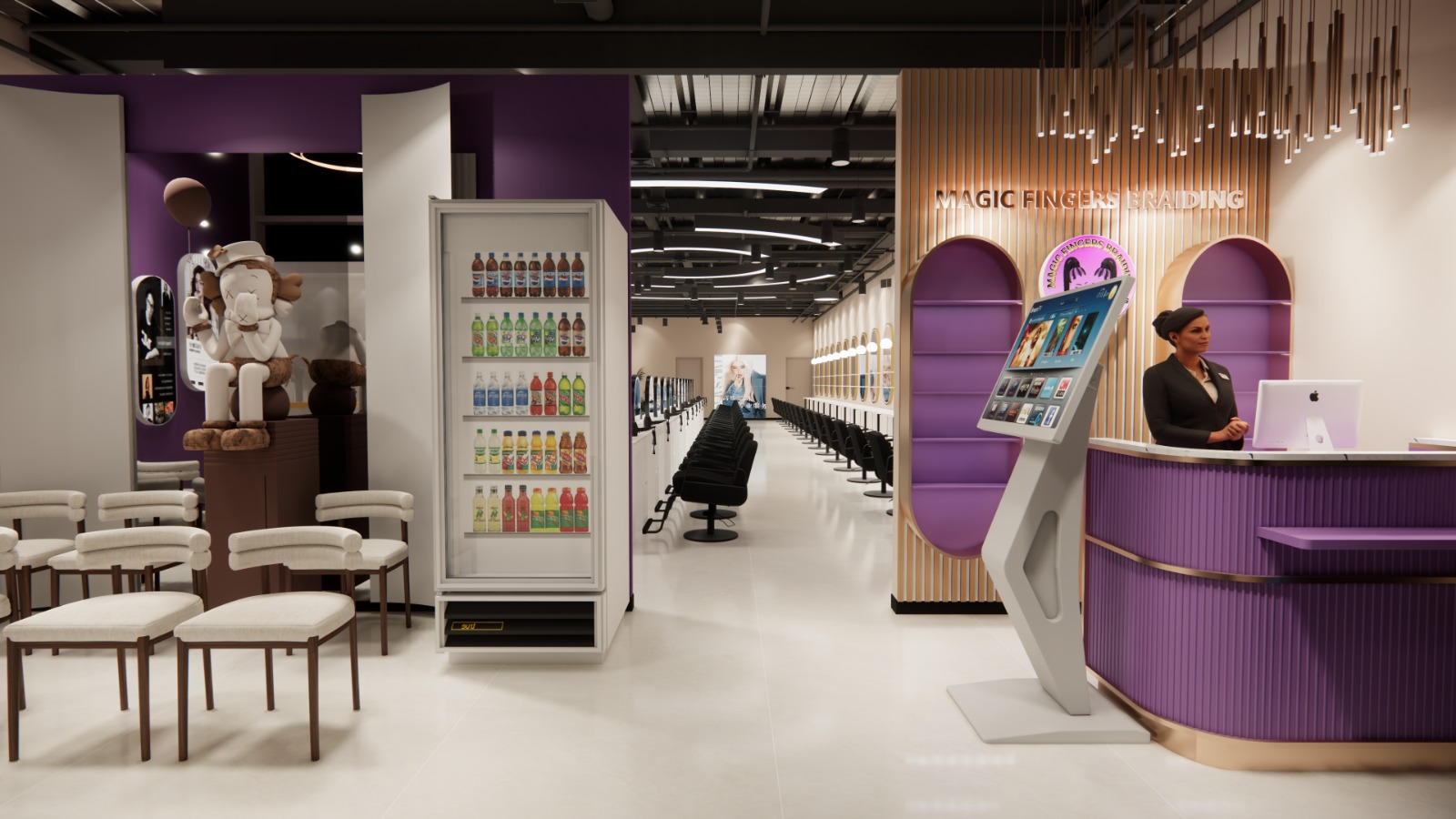 Commercial Interior Design 3D Render Perspective 1 for Magic Fingers Braiding
