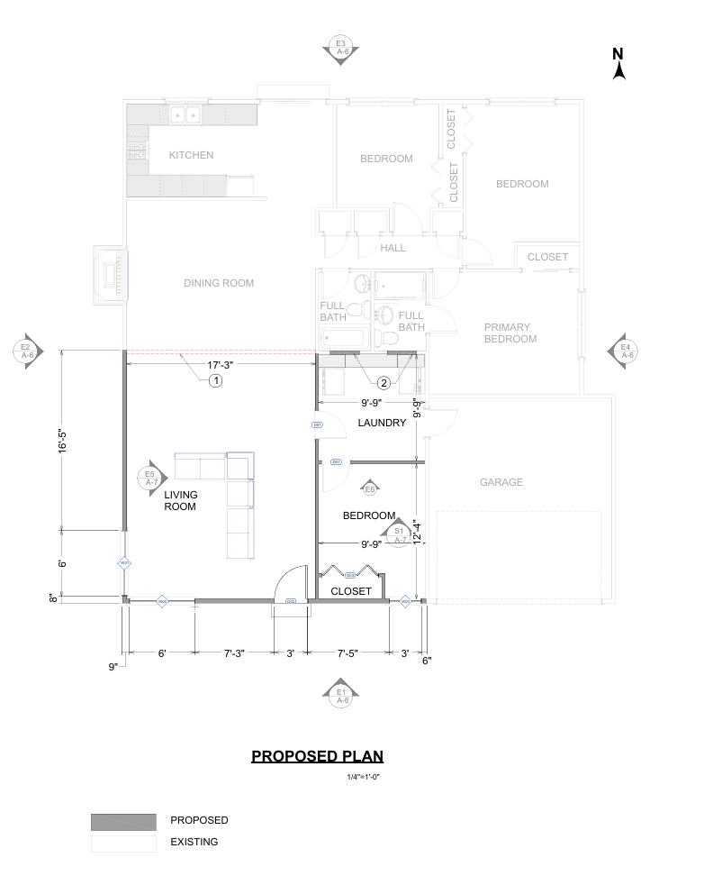Proposed floor plan layout with new bedroom and family room, Concord CA home addition
